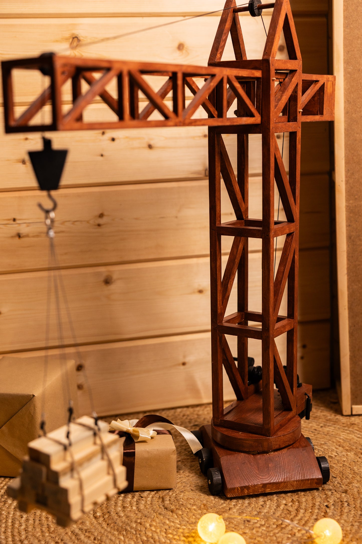 Hand made wooden crane