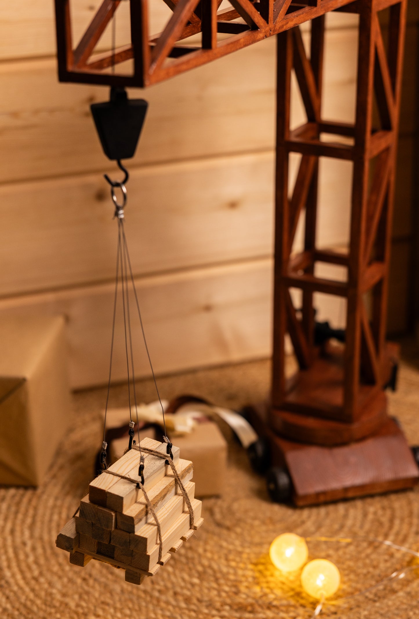 Hand made wooden crane